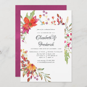 Watercolor Aquarelle Wild Flower Rehearsal Dinner Invitation