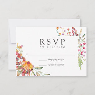 Watercolor Aquarelle Wild Flower Wedding RSVP Card