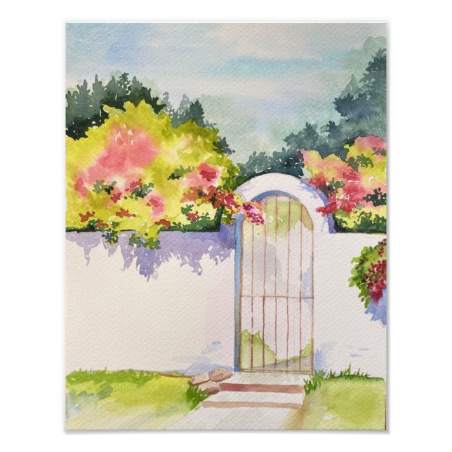 Watercolor Arched Garden Gate Print (Front)
