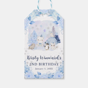Watercolor Arctic Animals Floral Kids Birthday Gift Tags