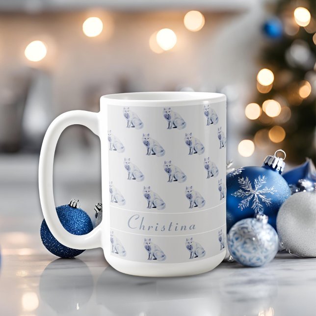 Watercolor Arctic Fox Christmas Pattern Customise Coffee Mug (Creator Uploaded)