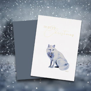 Watercolor Arctic Fox Corporate Christmas  Foil Holiday Card