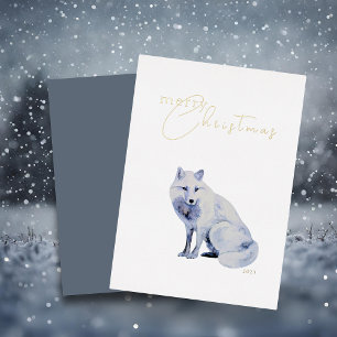 Watercolor Arctic Fox Corporate Christmas Foil Holiday Card