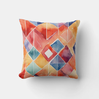 Watercolor Argyle Pattern with Low Poly Accents Cushion