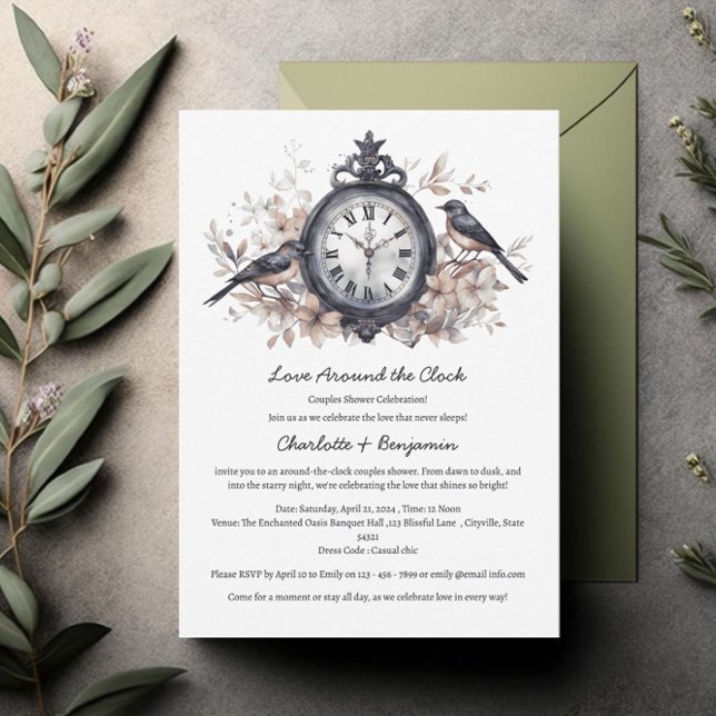 Watercolor Around The Clock Couples Shower  Invitation (Creator Uploaded)