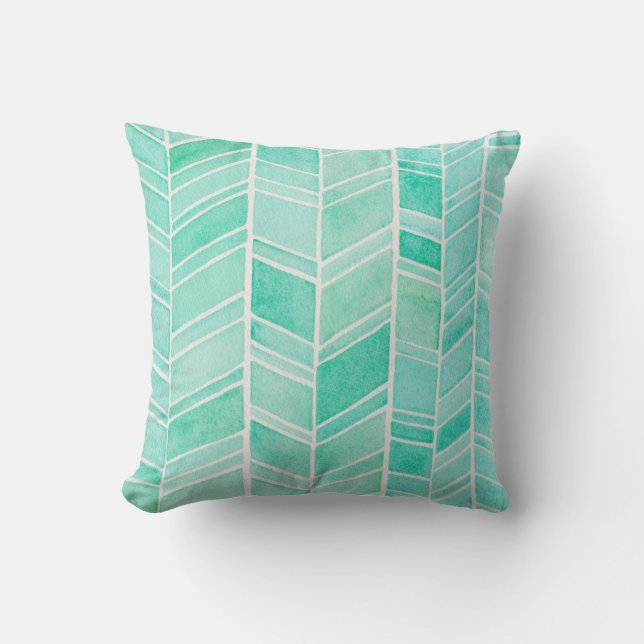 Watercolor Arrow Herringbone Pattern Square Pillow (Front)