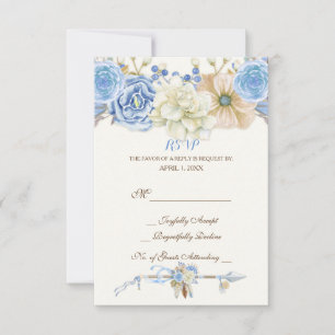 Watercolor Arrows Feathers Floral Boho Tribal Blue RSVP Card