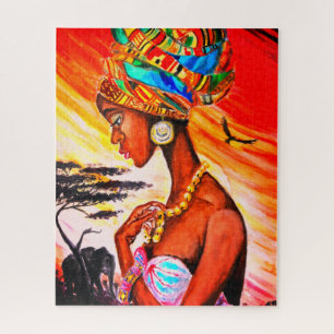 Watercolor Art - African Princess - Pretty Woman Jigsaw Puzzle