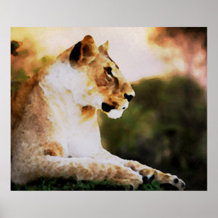 *~* Watercolor Art AP23 Artistic LIONESS  Poster
