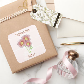 Watercolor Art Aster Flower September Birthday Square Sticker