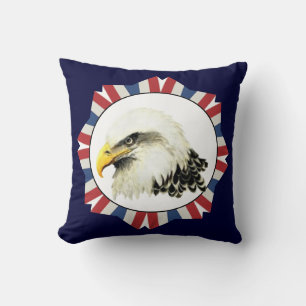 Watercolor Art Bald Eagle Bird, USA Cushion