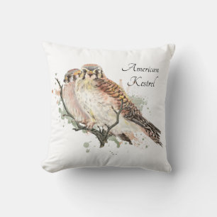 Watercolor Art  Birding Kestrel Couple Cushion