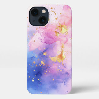 watercolor art blue and pink gold girly iPhone 13 case