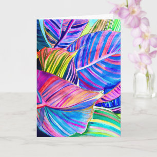 Watercolor art canna tropical leaves card
