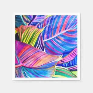 Watercolor art canna tropical leaves  napkin