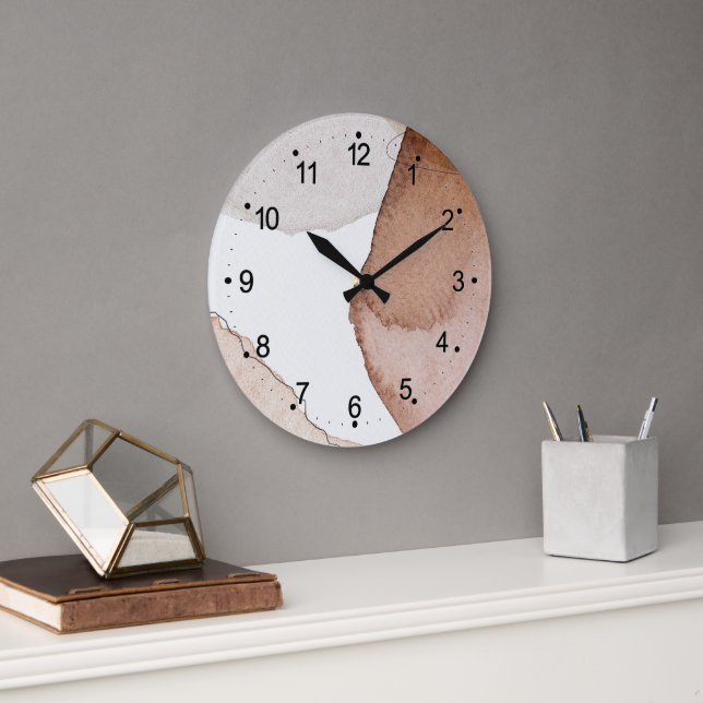 Watercolor Art Cream, Tan & White Color Large Clock (Office)