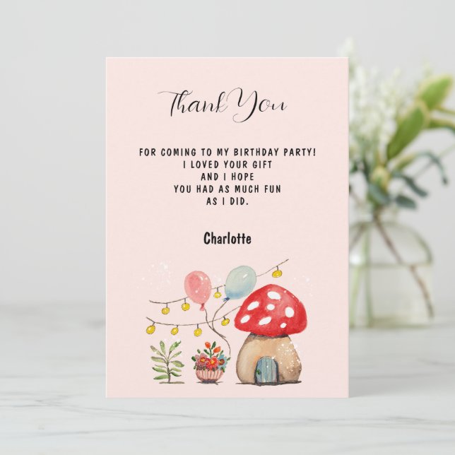 Watercolor Art Cute Mushroom and Flowers Thank You Card (Standing Front)