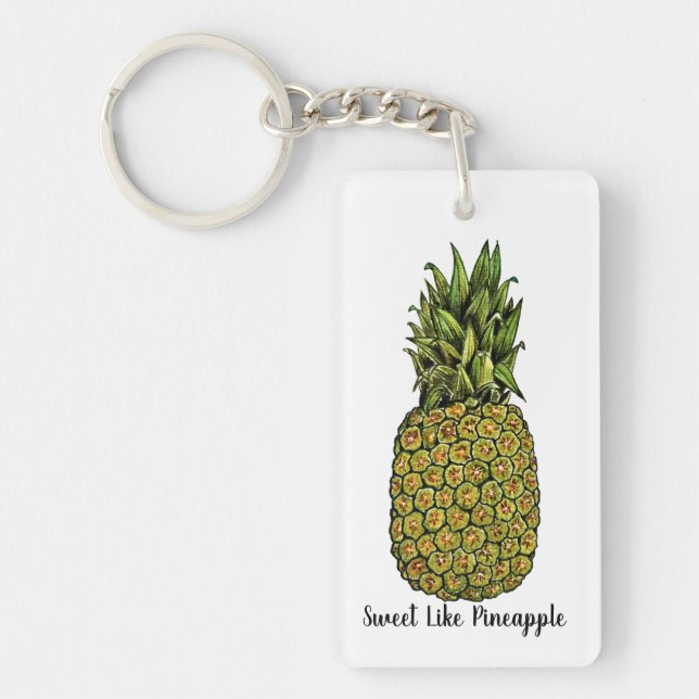 Watercolor Art Cute Pineapple Key Ring (Front)