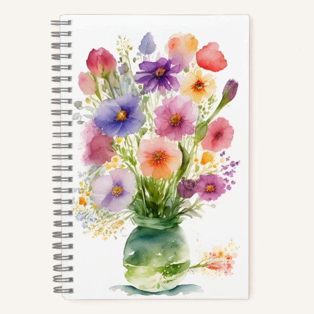 Watercolor Art Flowers In a Vase Spring Bouquet Notebook (Front)