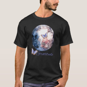 Watercolor Art Moon And Butterflies Gratitude Desi T-Shirt