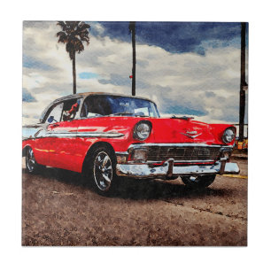 Watercolor art of 1956 Chevrolet Bel Air Ceramic Tile