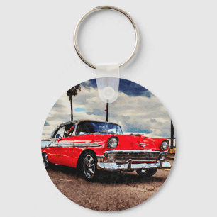 Watercolor art of 1956 Chevrolet Bel Air Key Ring