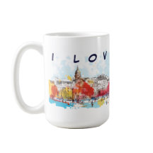 Watercolor Art of I love Paris Eiffel Tower Travel