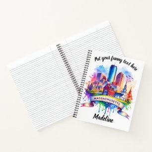 Watercolor art of Massachusetts skyline Notebook