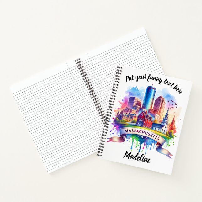 Watercolor art of Massachusetts skyline Notebook (Inside)