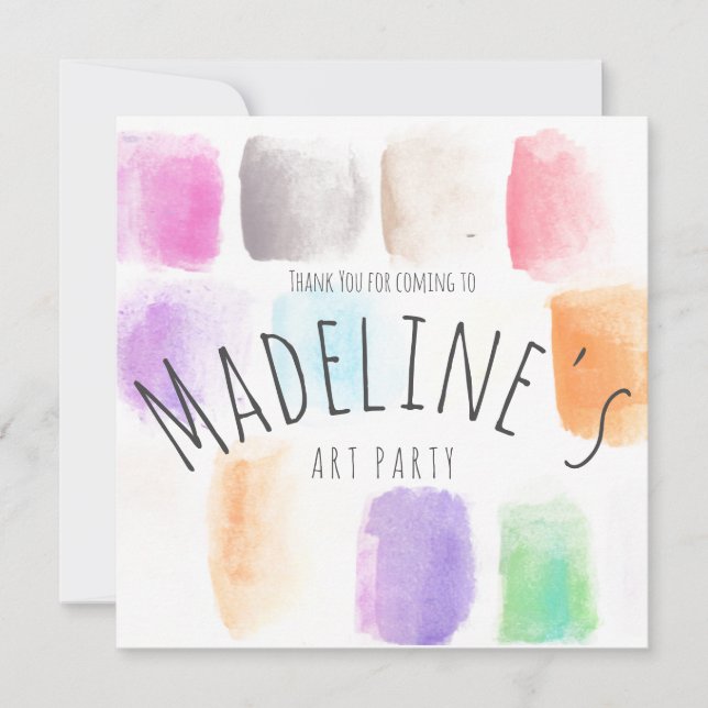Watercolor Art Party Birthday Colourful Abstract Thank You Card (Front)