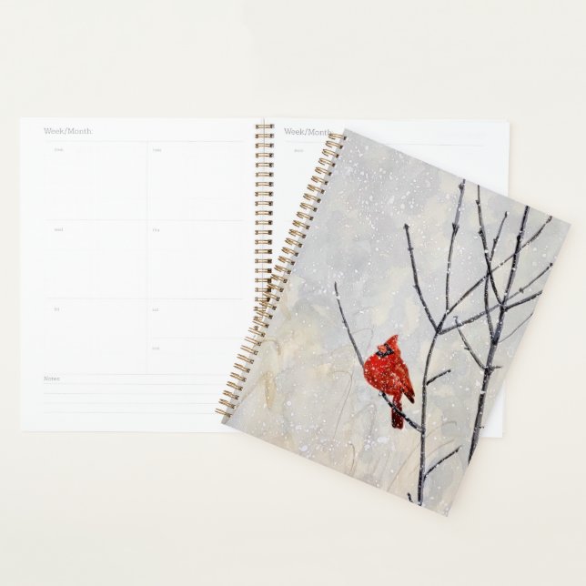 watercolor art planner, cardinal and snow planner (Display)