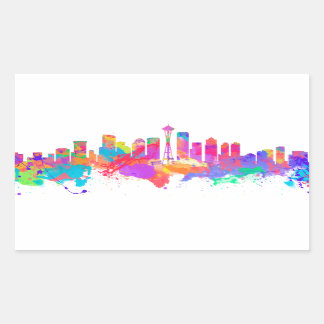 Watercolor art print of the skyline of Seattle USA Rectangular Sticker