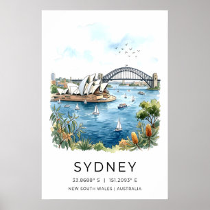 Watercolor Art Print Sydney Harbour at Dawn - Calm