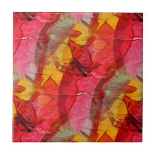 Watercolor art red yellow ceramic tile