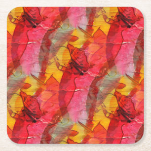Watercolor art red yellow square paper coaster