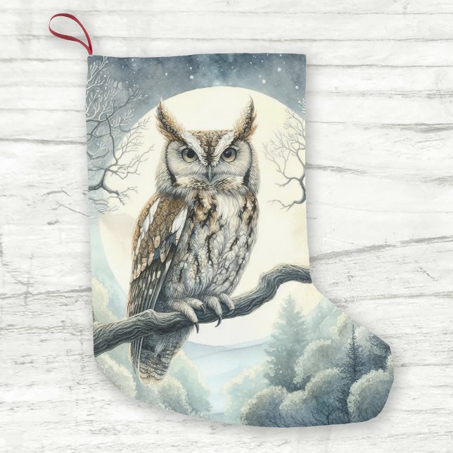 Watercolor Art Screech Owl Small Christmas Stocking (Creator Uploaded)