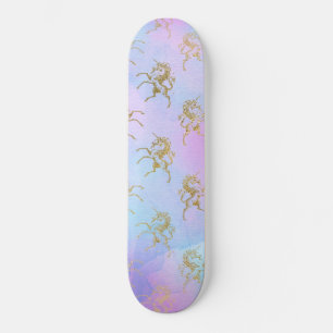 Watercolor Art Soft Colours Golden Unicorn Fantasy Skateboard