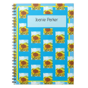 Watercolor Art Sunflower Pattern Gold, Brown, Blue Notebook