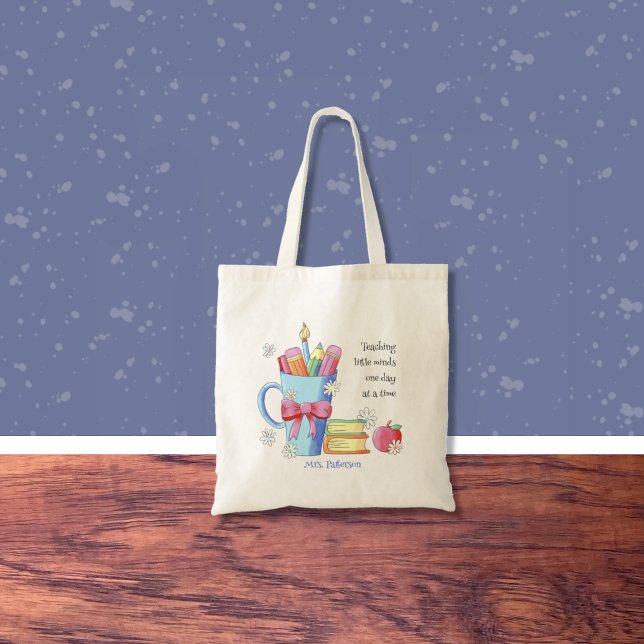Watercolor Art Teacher Tote Bag with Quote (Lovely teacher tote bag with a whimsical watercolor illustration and a space for your favorite quote)