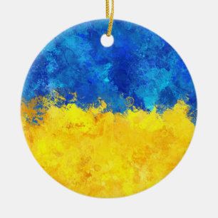 Watercolor art Ukrainian flag  Ceramic Ornament