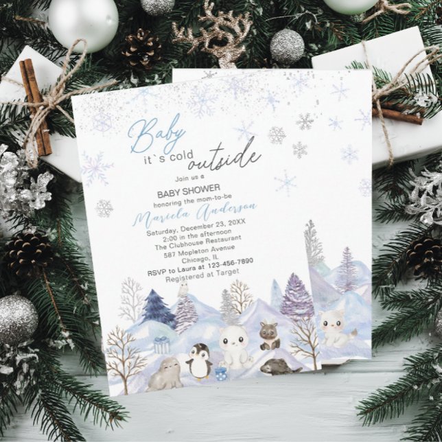 Watercolor Artic baby its cold outside Baby Shower Invitation (Creator Uploaded)