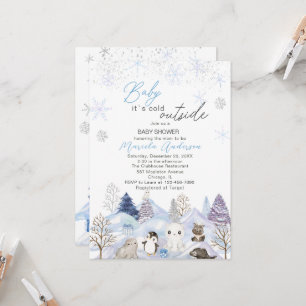 Watercolor Artic baby its cold outside Baby Shower Invitation