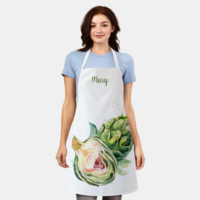 Watercolor Artichoke Customisable Apron (Worn)