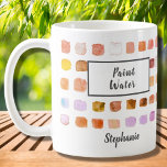 Watercolor Artist Name Paint Water Rust Coffee Mug<br><div class="desc">This mug is decorated with a watercolor pattern of colour samples in shades of terracotta and rust. The words Paint Water are added and a Not Paint Water version is also in my store. Perfect for an artist or someone who enjoys painting. Personalise it with your name or monogram. As...</div>
