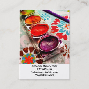 Watercolor Artist Paint Tray and Brush on Flowers Business Card