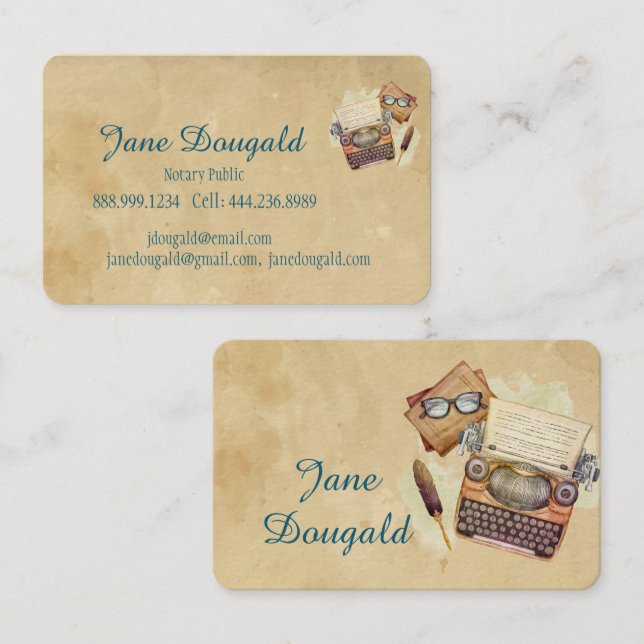 Watercolor Artistic  Feather Pen Classic Writer Business Card (Front/Back)