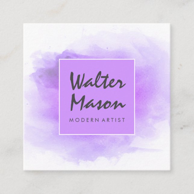 Watercolor Artwork | Ink Splatter Square Business Card (Front)