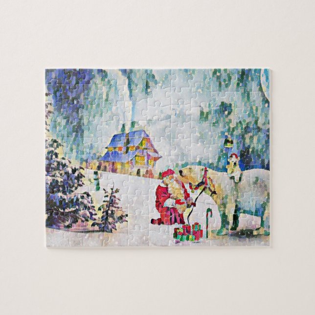 Watercolor Artwork Santa Claus Polar Bear  Jigsaw Puzzle (Horizontal)