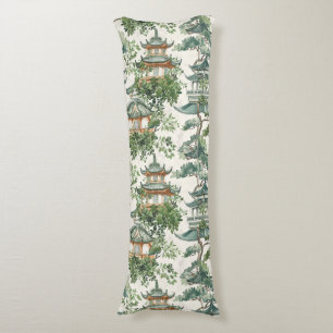 Watercolor Asian Pagoda in Verdant Landscape (10) Body Cushion