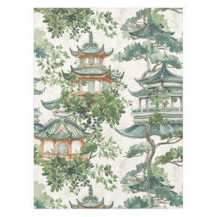 Watercolor Asian Pagoda in Verdant Landscape (10) Tablecloth